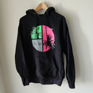 Mission Beach Black Graphic Hoodie Cotton Blend Men Sz L Surf Casual Travel